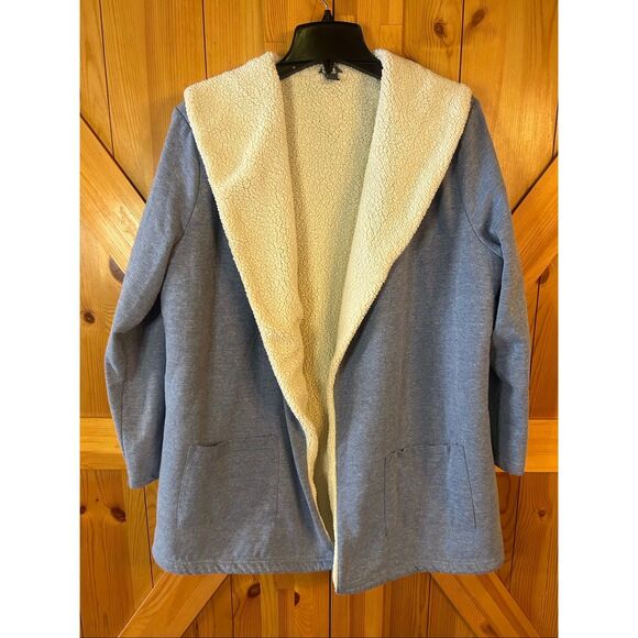 Eddie Bauer Women’s Sherpa Lined Open Front Blue Cardigan Size XL (5458) - Picture 1 of 6